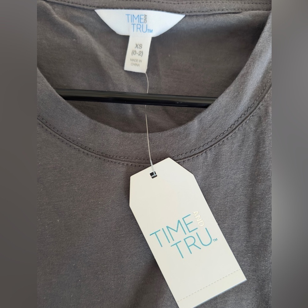 Time and true women’s short sleeve plain ruffle tunic midi gray flows size XS - Picture 8 of 11